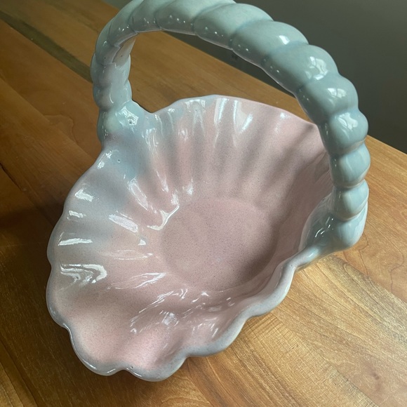 Vintage Gonder Ceramic Arts Large Pottery Fruit Basket Pink Blue L19 MINT - Picture 5 of 8